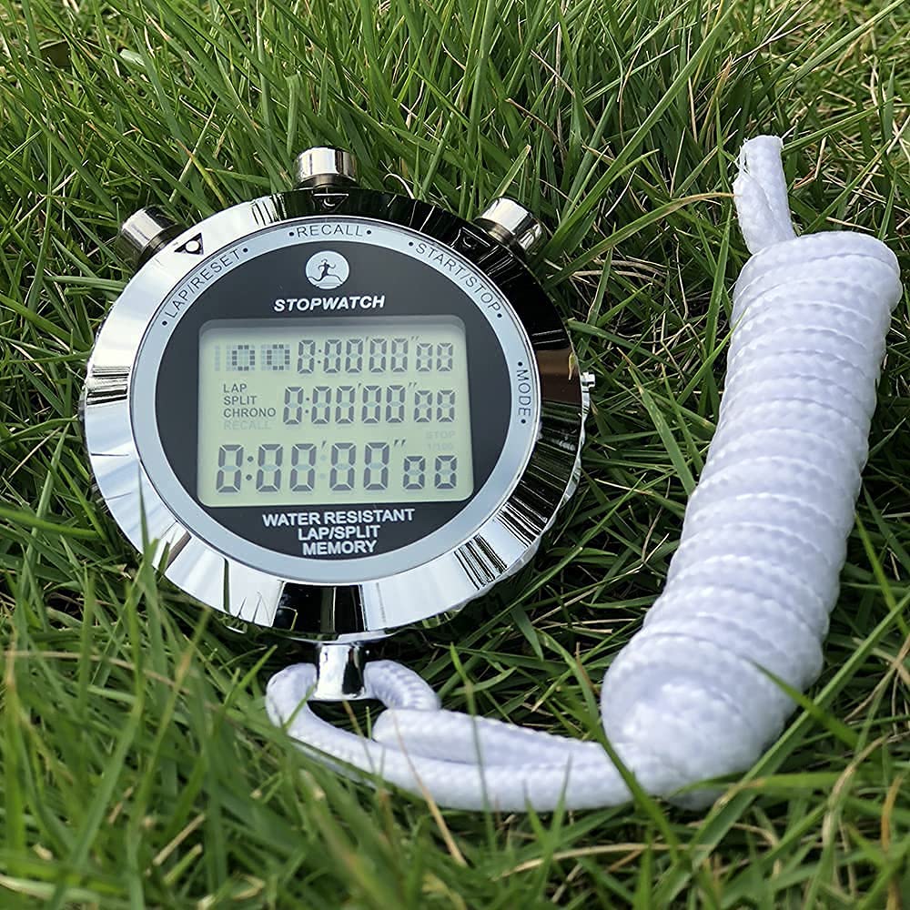 JUNSD Digital Stopwatch, Metal Stop Watch 10 Lap Memory Stopwatch Timer, Water Resistant Stopwatch for Sports, Competitions, Games