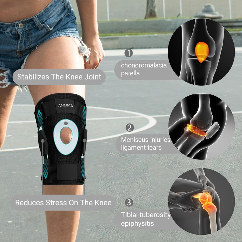 ANDMR Knee Brace with Removable Dual Side Hinged Stabilizers & Patella Gel Pads, Meniscus Tear Knee Pain ACL MCL Injury Recovery Adjustable Knee Support for Men and Women (Medium (11.8"-17.3"))