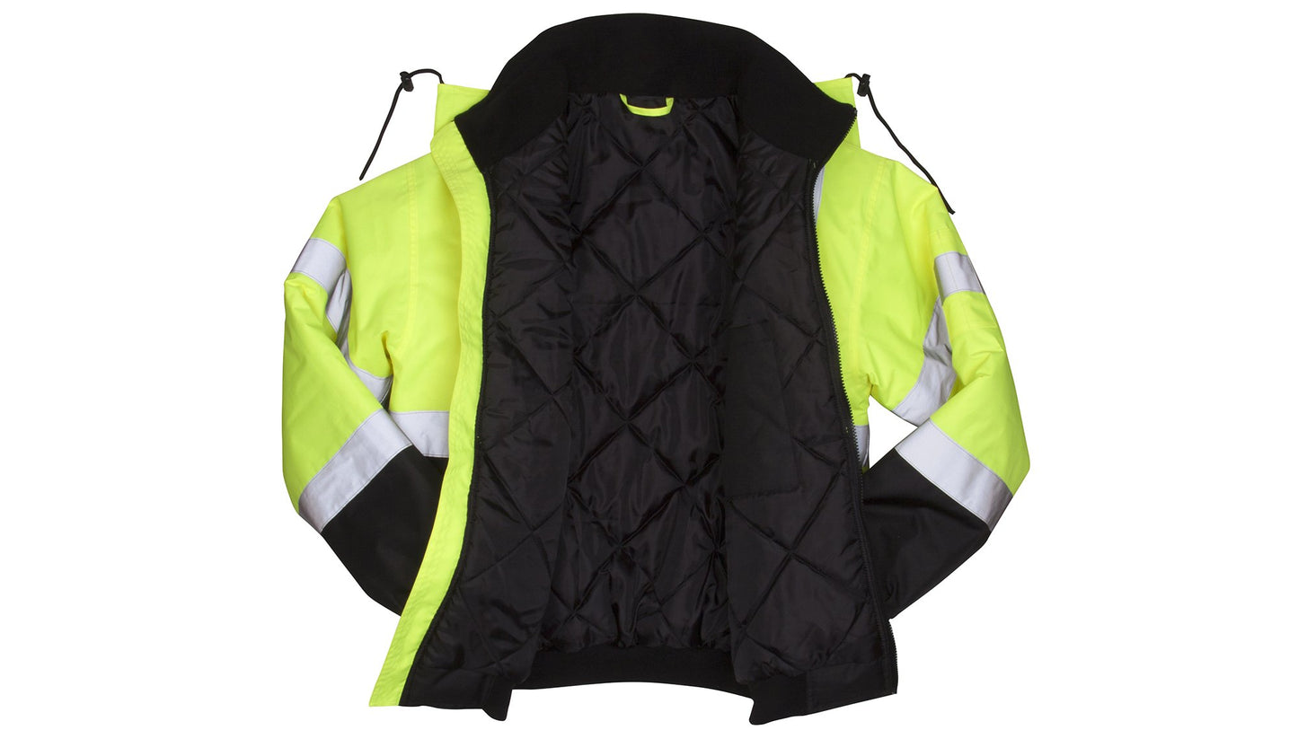 Pyramex Safety RJ3210M Safety Bomber Jacket with Quilted Lining, Hi-Vis Lime, Medium