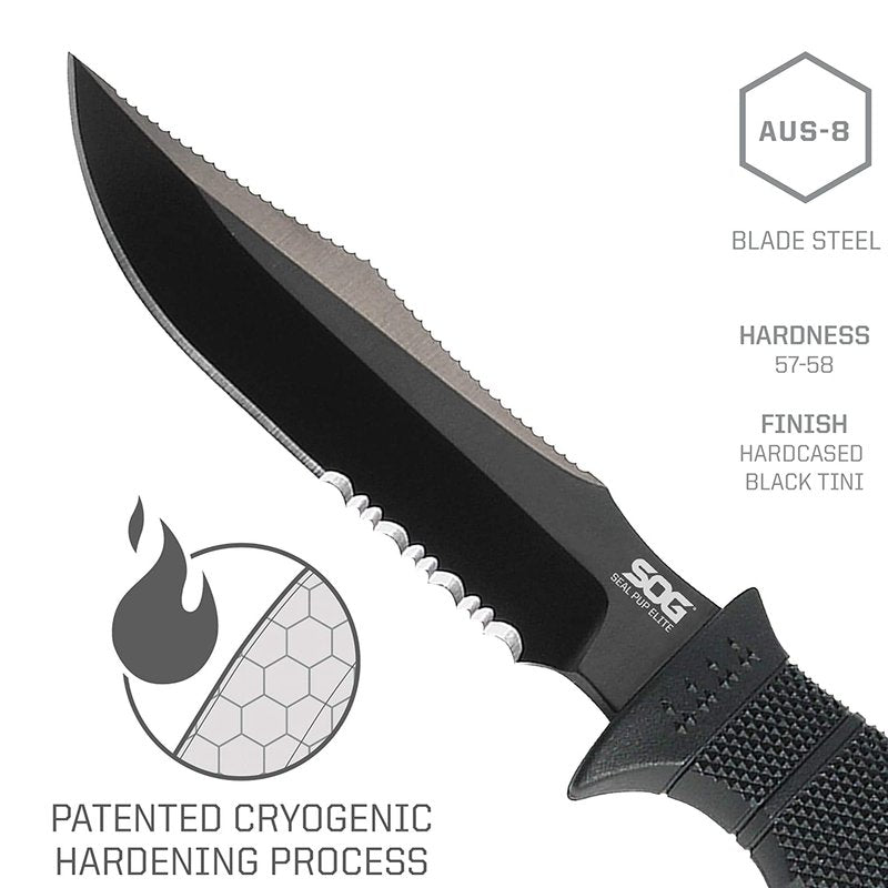 SOG Seal Pup Elite Tactical Fixed Blade- Survival and Hunting Knife with Sheath, 4.85 Inch Combat Knife Blade (E37T-K)