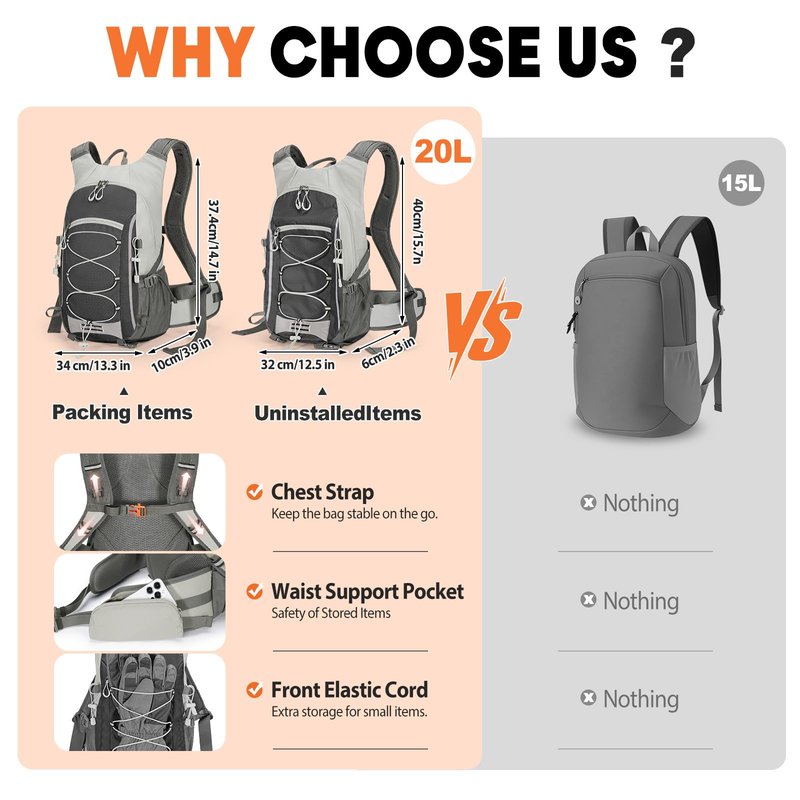 XUVPK 25L Hiking Backpack with Rain Cover Lightweight Hiking Daypack for Travel Camping Outdoors Knapsack for Men Women (Black)