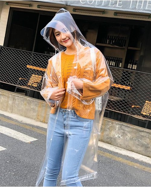 Freesmily Women's Transparent Raincoat - Fashionable EVA Waterproof Poncho with Hood & Drawstring