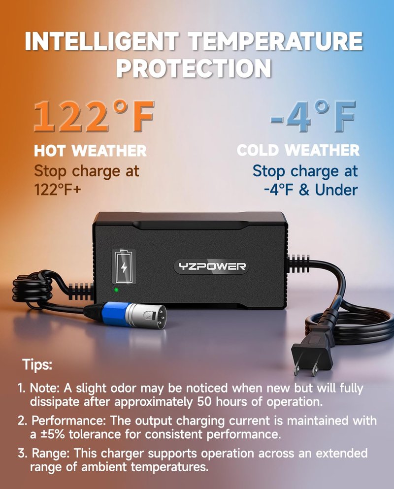 YZPOWER 48V Lithium Battery Charger 54.6V 4A Fast Charger with Turbo Cooling Fan - Overheat Protection, 3-Pin XLR Connector for Electric Bike/Scooter/E-Scooter/Electric Scooter/Ebike