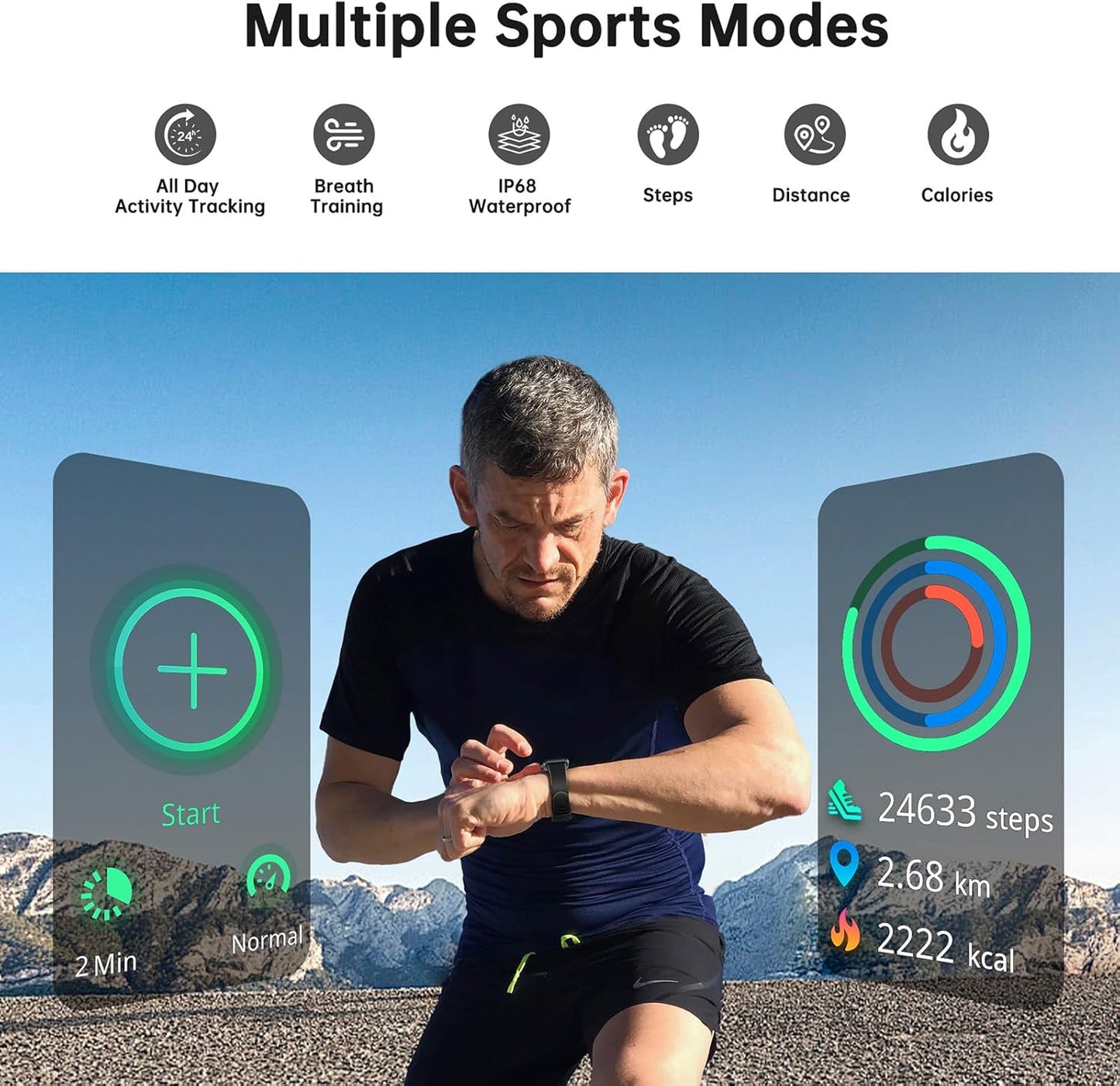 Sunorshop Health Fitness Tracker, Smart Watch with 24/7 Heart Rate and Blood Oxygen Monitor, Sleep Tracker with IP68 Waterproof, Activity Tracker Pedometer Step Counter for Women Men (Black)