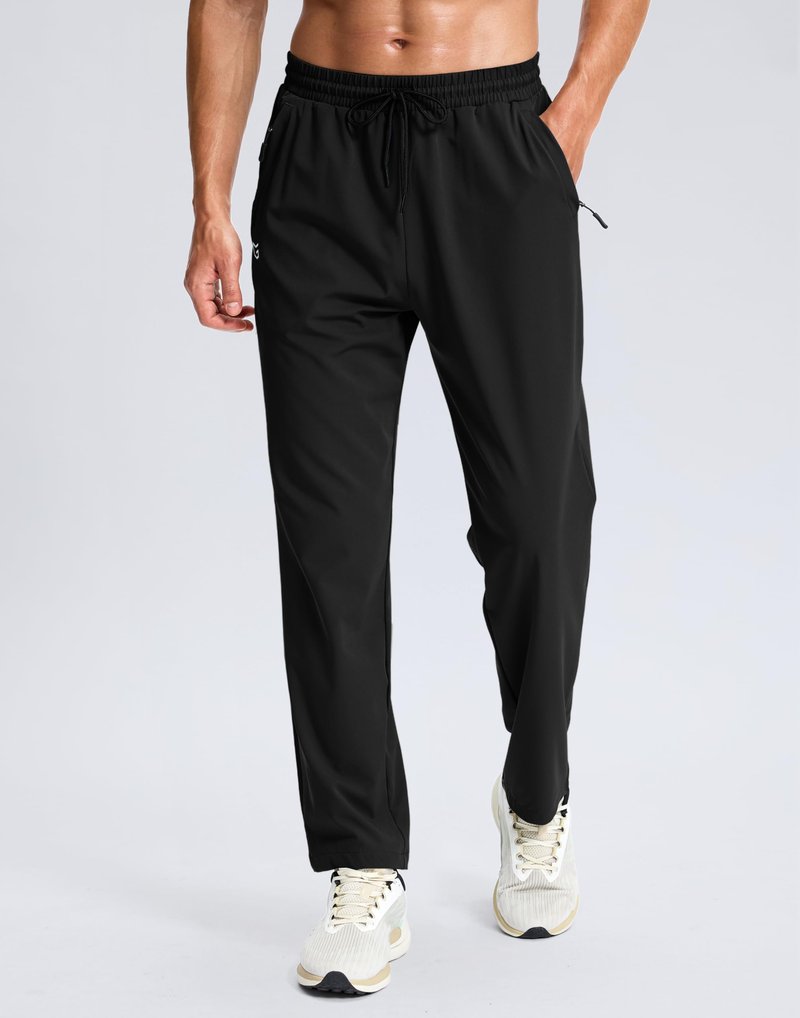 G Gradual Men's Lightweight Pants with 3 Zipper Pockets Athletic Workout Sweatpants Quick Dry Running Hiking Pants for Men Black L