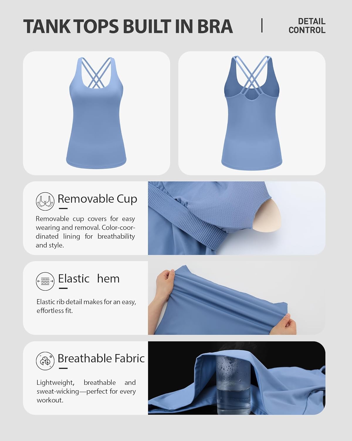 Running Girl Women's Workout Tank Tops - Built-In Bra & Crisscross Back | Padded Athletic Yoga Shirts
