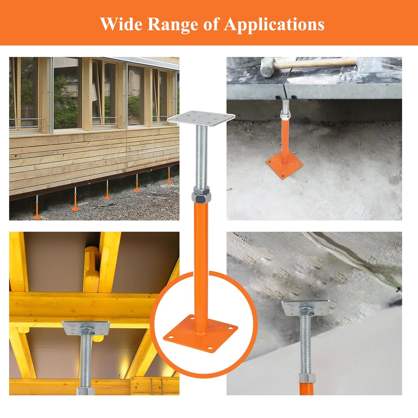 Everkeen House Jacks for Leveling, Floor Jacks Screw Adjustable 6 PCS 11" - 16" Height Range, Foundation Support Pole, Home Crawl Space Max Load Capacity 4 ton 6 Pack (QJD-6PCS), Joist Lifting Post