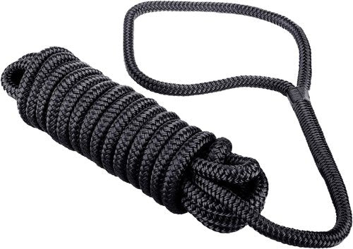 Amarine Made Dock Lines - 1/2" x 25' Double Braided Boat Lines with 12" Eyelet - 4 Pack, Black