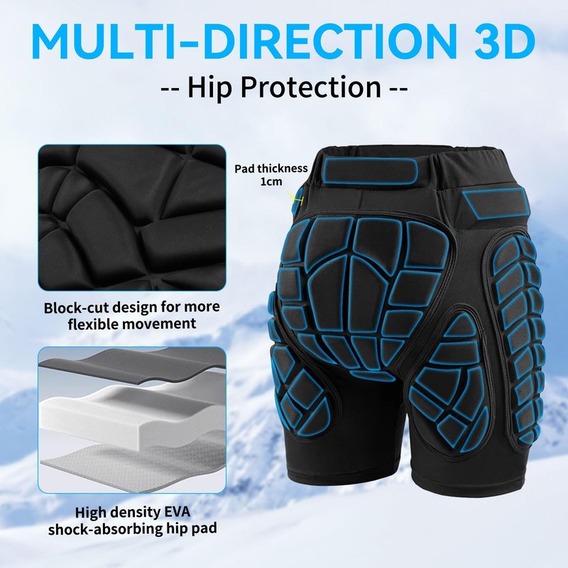 Protective Padded Shorts for Ice Skating, Snowboarding and Skiing, 3D Hip Protection Pads Crash Butt Pads for Tailbone & Butt (L)