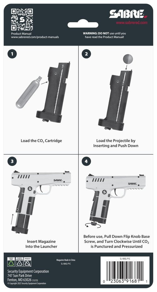 Sabre Home Defense Pepper Projectile Launcher, Large Size with (7) 0.68 Cal. Projectiles - 40% More Stopping Power for Extra Home Protection, and Made in USA Sabre Pepper Gel Canister 0.67 fl oz