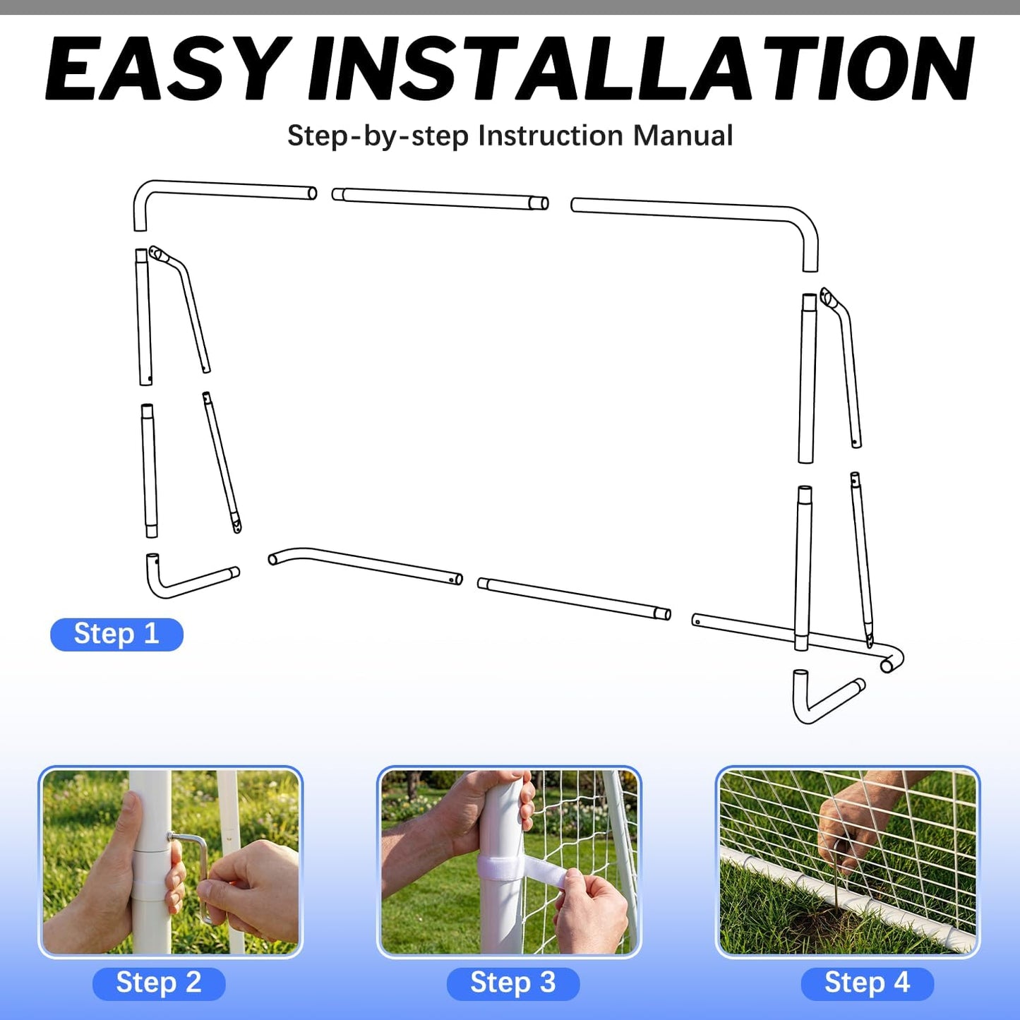 Metal Soccer Goal by [Brand Name] - Rust-Proof Frame with PE Net & Training Cones | 8x6, 12x6, 16x7 FT Sizes