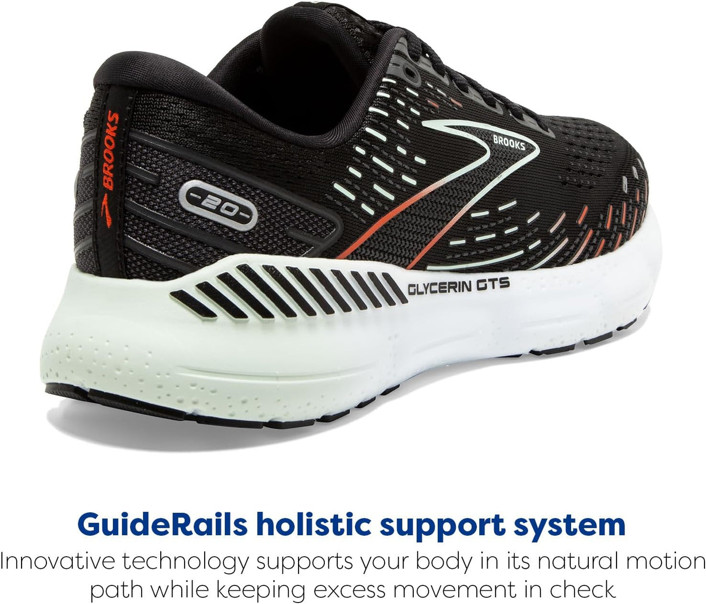 Brooks Women's Glycerin GTS 20 Supportive Running Shoe - Black/Red/Opal - Size 5 Medium