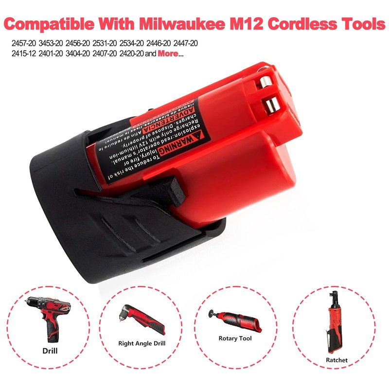 NSTTYK 48-11-2420 12V Lithium-Ion M-12 High Output 3Ah Battery Compatible with Milwaukee M 12 Heated Jacket and Tools Also Original Charger（Replacement for M12 Battery*1） (1)