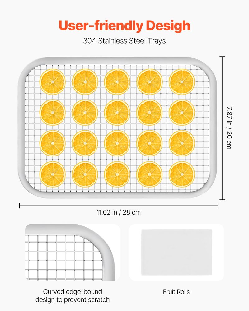 VEVOR Food Dehydrator Machine, 8 Stainless Steel Trays, 400W Electric Food Dryer with Adjustable Temperature & 24-Hour Timer, Food Dehydrator for Jerky, Meat, Fruit, Vegetables, Herbs, Dog Treats