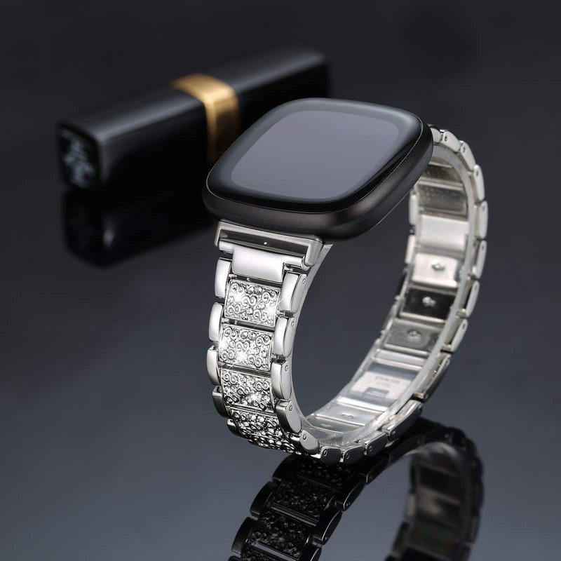 Mtozon Bling Bands Compatible with fitbit Sense 2/Sense/Versa 4/Versa 3, Women Replacement Wristbands Dressy Luxurious Bracelet for Ladies, Silver