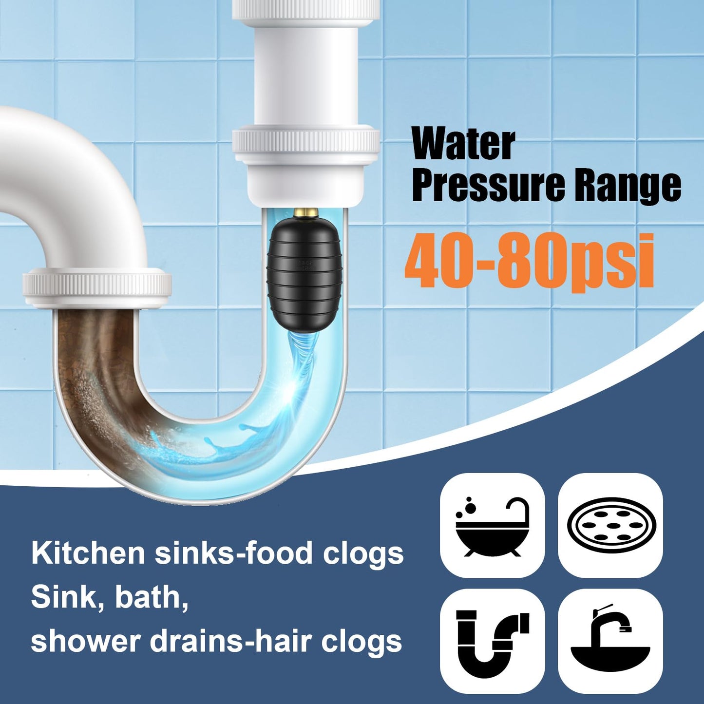 Fosenlion Large Drain Cleaning Bladder Fits 4" to 6" Pipes, Rubber Drain Bladder Unclogger for Bathroom Sinks, Showers, Swimming Pool Drains, Kitchen Sinks and Main Drains