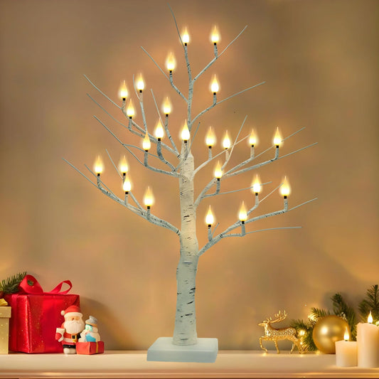 Evicyego 2Ft Lighted Christmas Tree Candles Indoor Decoration, Twinkle Tree with 24LED Flameless Candles Lights, USB/Battery Operated Birch Tree Candles for Home Thanksgiving Christmas Mantel Decor
