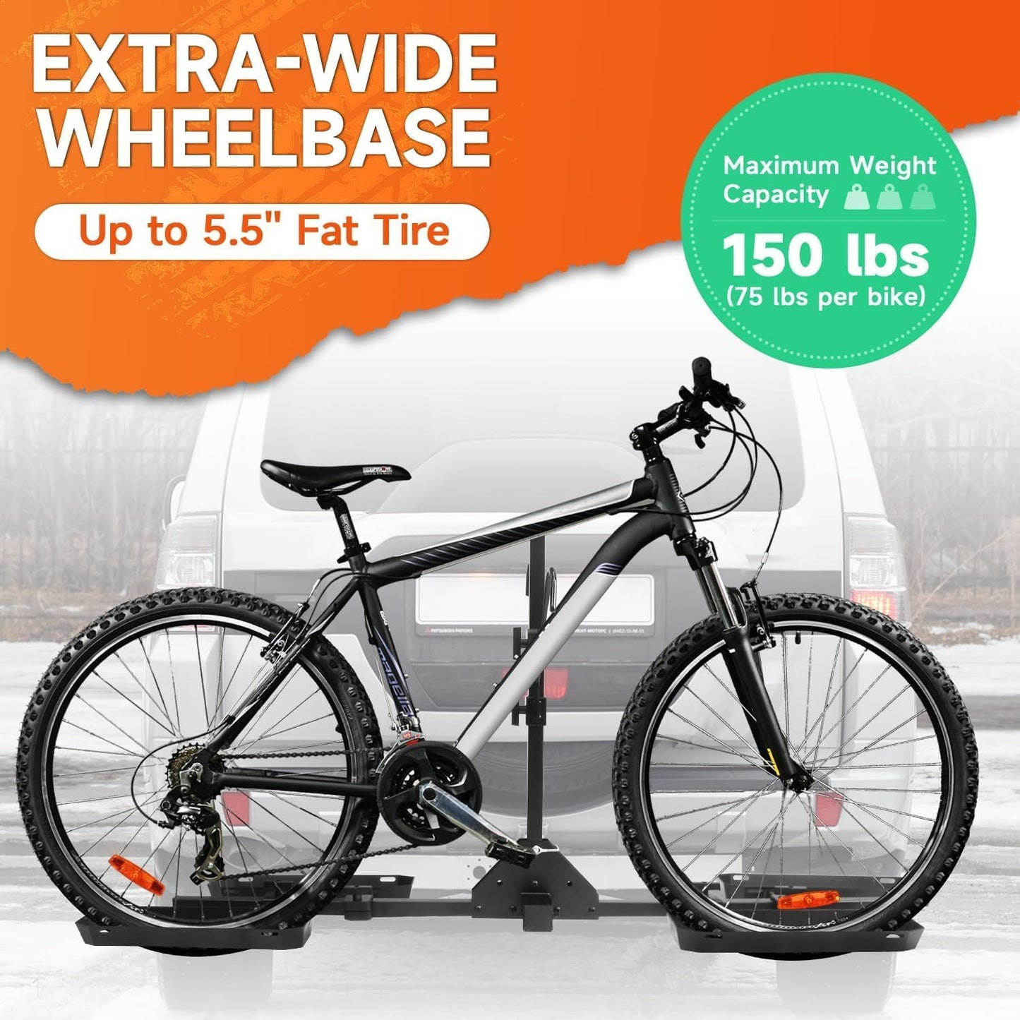 Tilting 2-Bike Hitch Rack - Fits Fat Tire Bikes Up to 5" Wide, Holds 150 lbs | Ideal for Cars, SUVs, Trucks