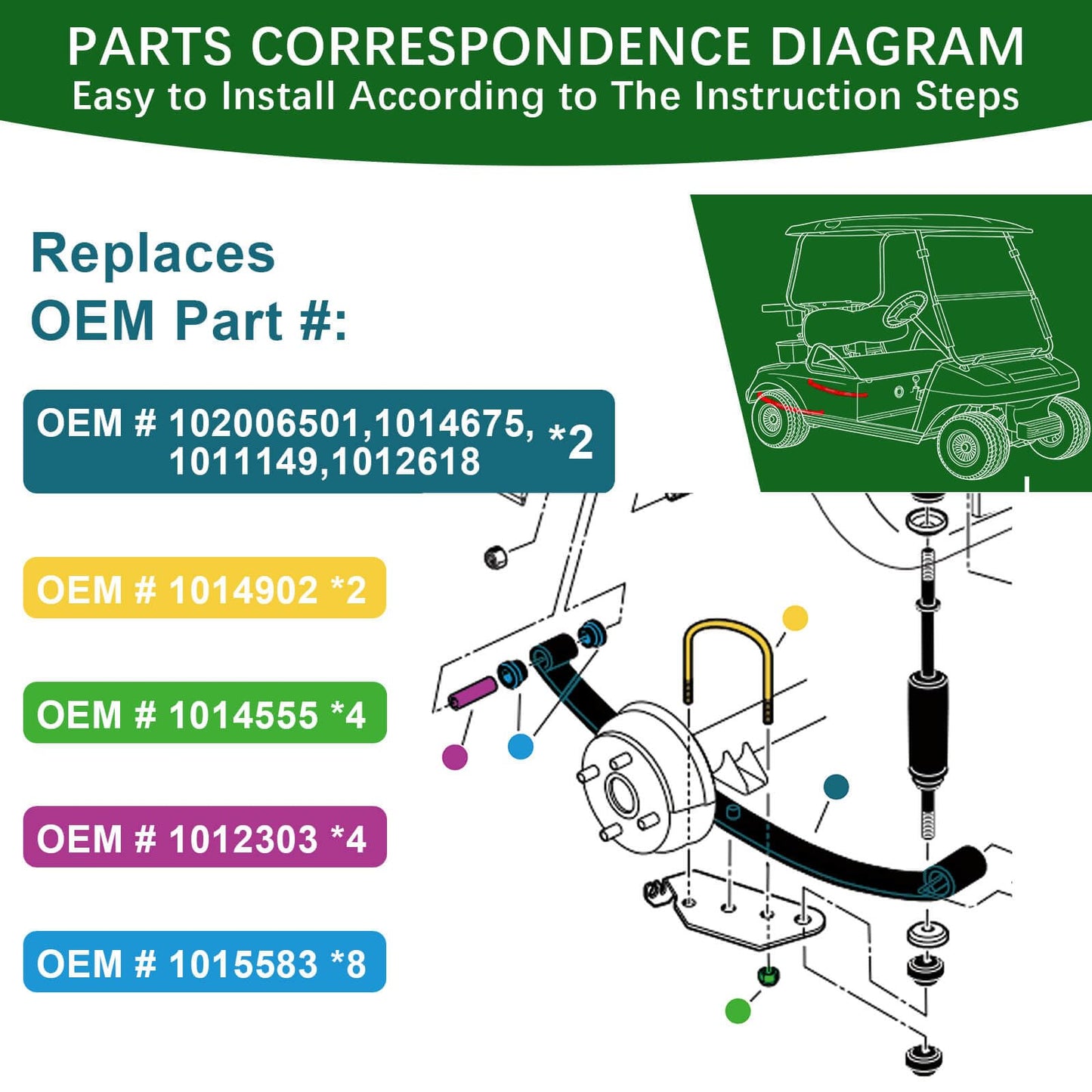 Cartalia Upgraded Heavy Duty Rear 4-Leaf Springs Kit for Club Car DS 1981-Up Gas & Electric Golf Cart Suspension with Bushings Sleeves U-Bolts Replace OEM 102006501 1014675 Fixes Sagging Load Capacity