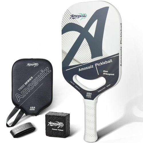 Amoswiz Carbon Fiber Pickleball Paddle, Edgeless Pickleball Paddle with Water Mark Printing Surface & Aero Throat Design, USAPA Approved Pickle Ball Paddle Set, 20MM Honeycomb Core Racket