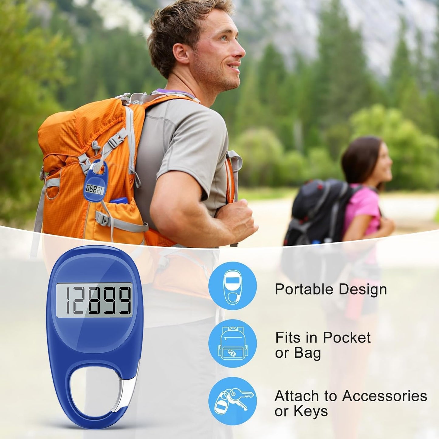 Simple Pedometer for Walking, Accurate Step Tracker with Carabiner, 3D Step Counter for Men Seniors