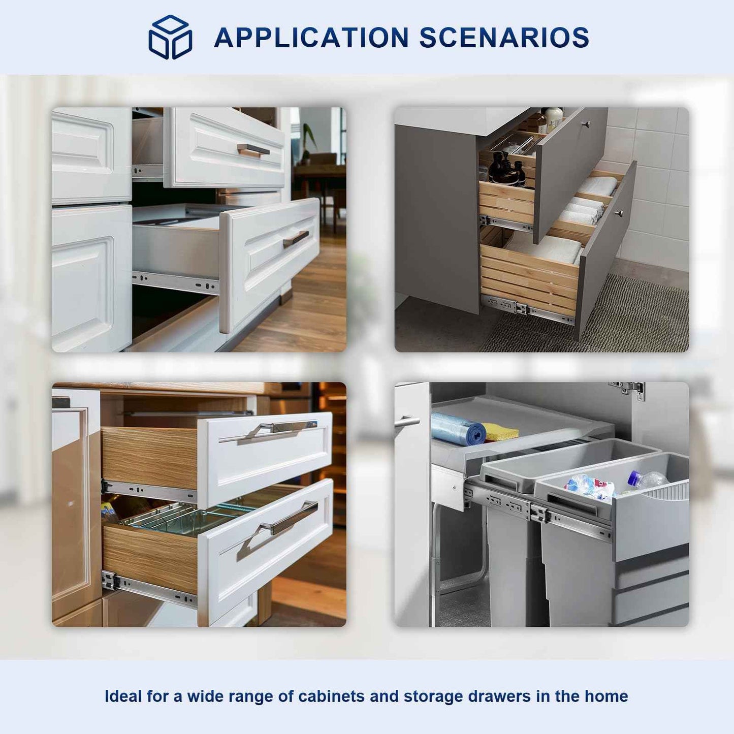 Probrico 1 Pair 22 Inch Rear/Side Mount Drawer Slides with Rear Mounting Brackets, Heavy Duty Ball Bearing Soft Close Drawer Glides, 3 Folds Full Extension Dresser Drawer Runners