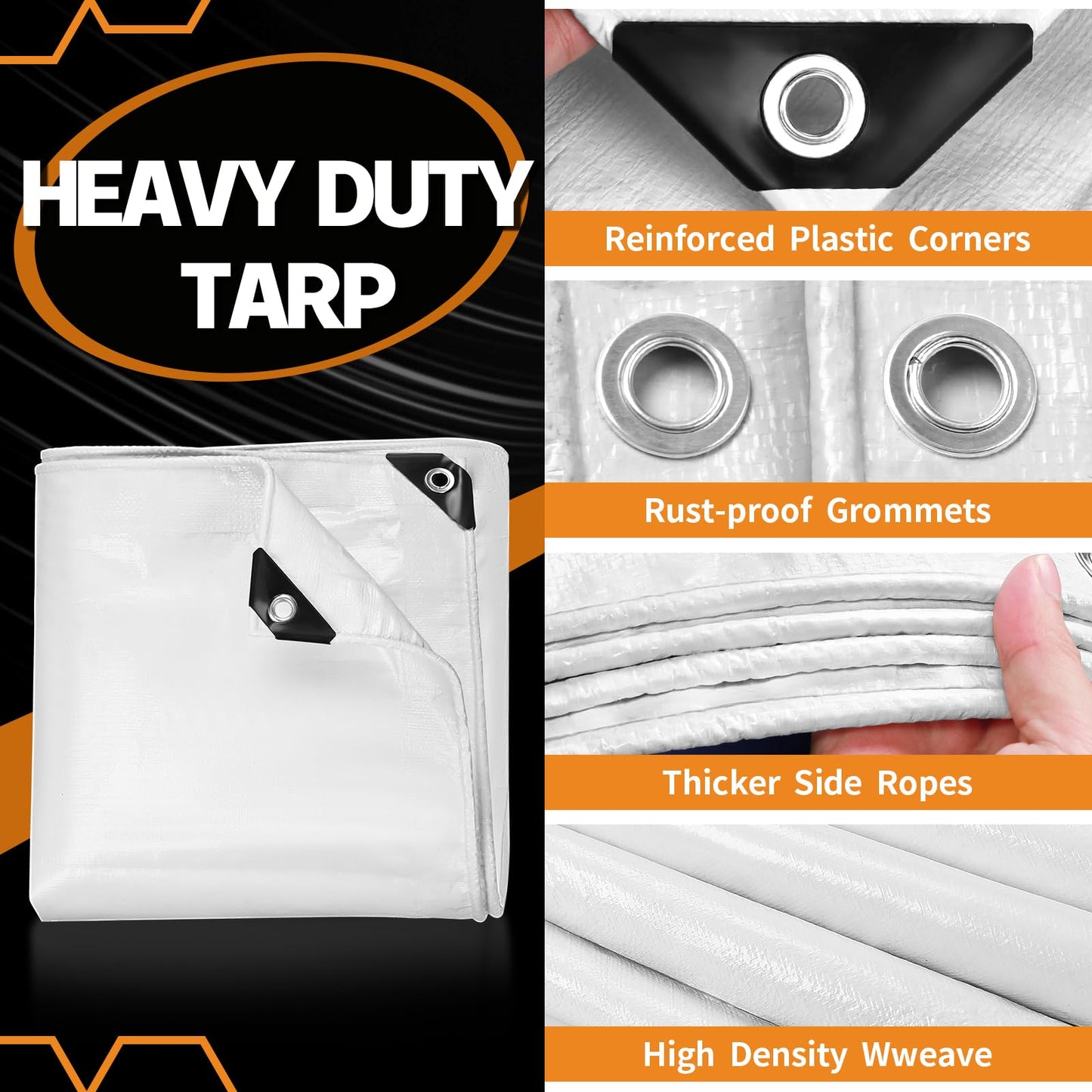 CAMPMAC White Heavy Dut Waterproof Tarp 4' x 6', 10 Mil Thick, High Durability, Rip and Tear Resistant with Metal Grommets Every 20 Inches