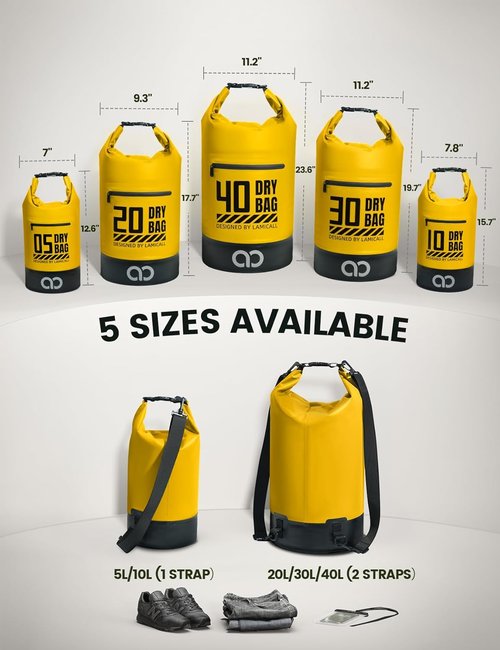 Lamicall Waterproof Dry Bag - Durable & Floating Gear Sack with Phone Pouch | 5L/10L/20L/30L/40L Sizes for Kayaking, Hiking & Fishing