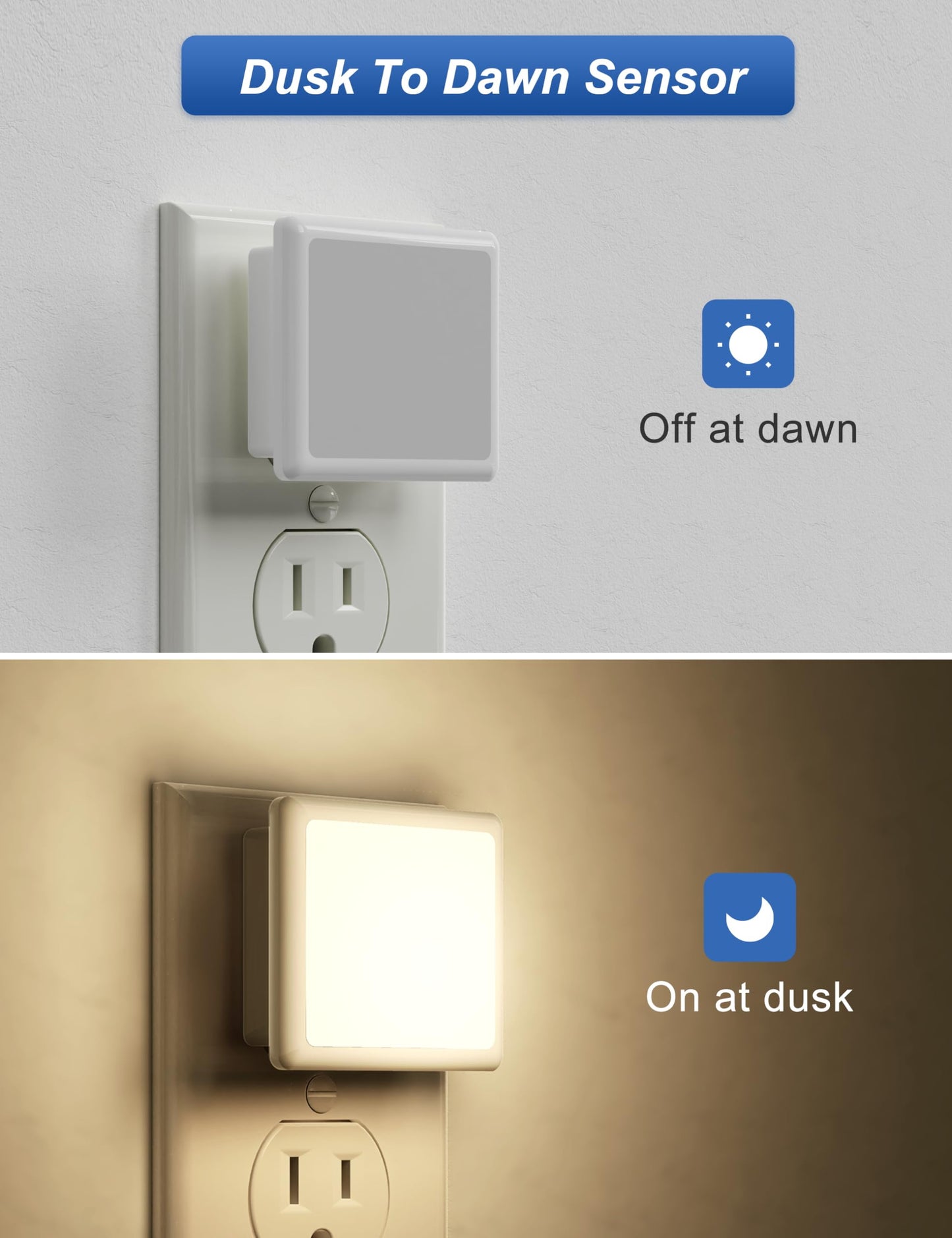 Night Lights Plug into Wall, LED Night Light with Dusk-to-Dawn Light Sensor, 0.3W Warm White Plug in Night Light for Kids, Bedroom, Adults, Bathroom, 2 Pack, Non-dimmable