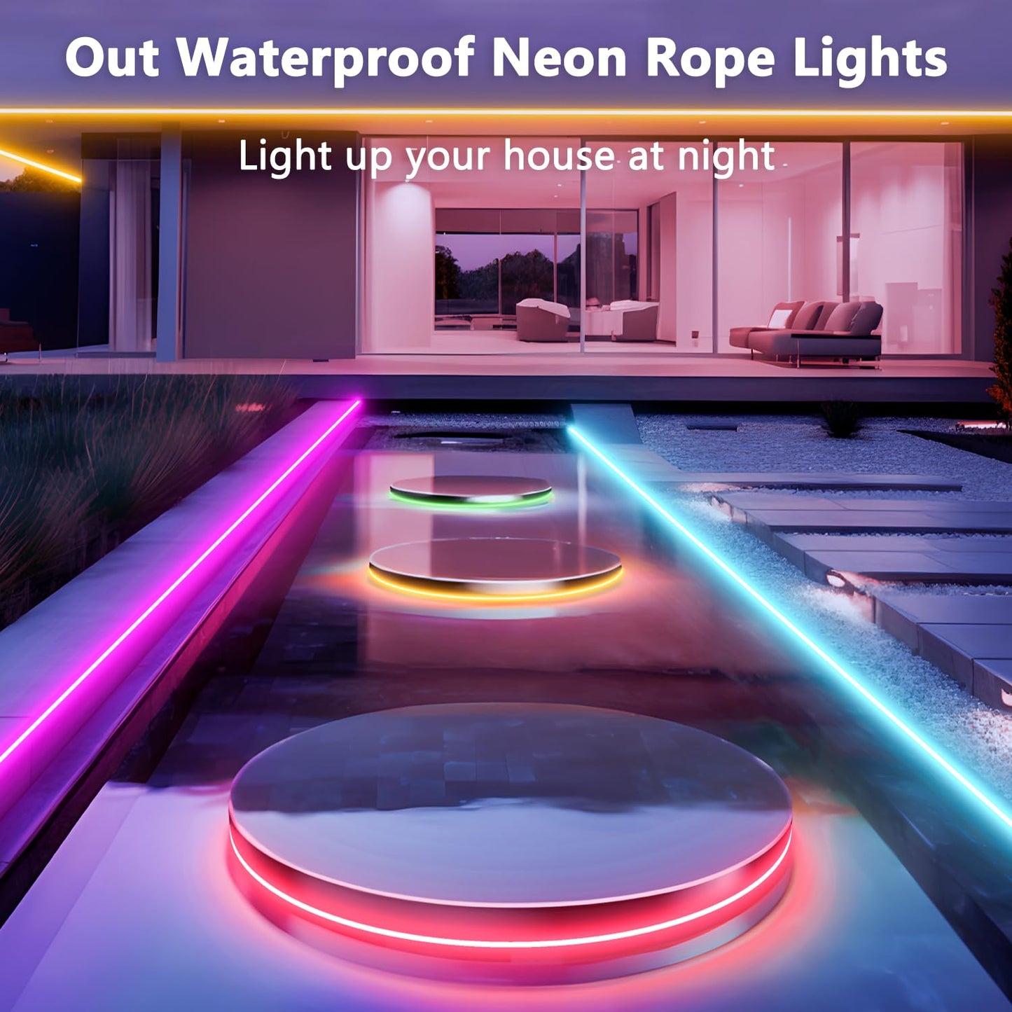 YILINM 16.4FT Neon Rope Lights,RGB LED Strip Lights,App Control,IR Remote,Music Syncing,Outdoor IP67 Waterproof,Flexible Led Rope Lights,Cuttable,for Bedroom,Gaming,Party,Outdoors Decor
