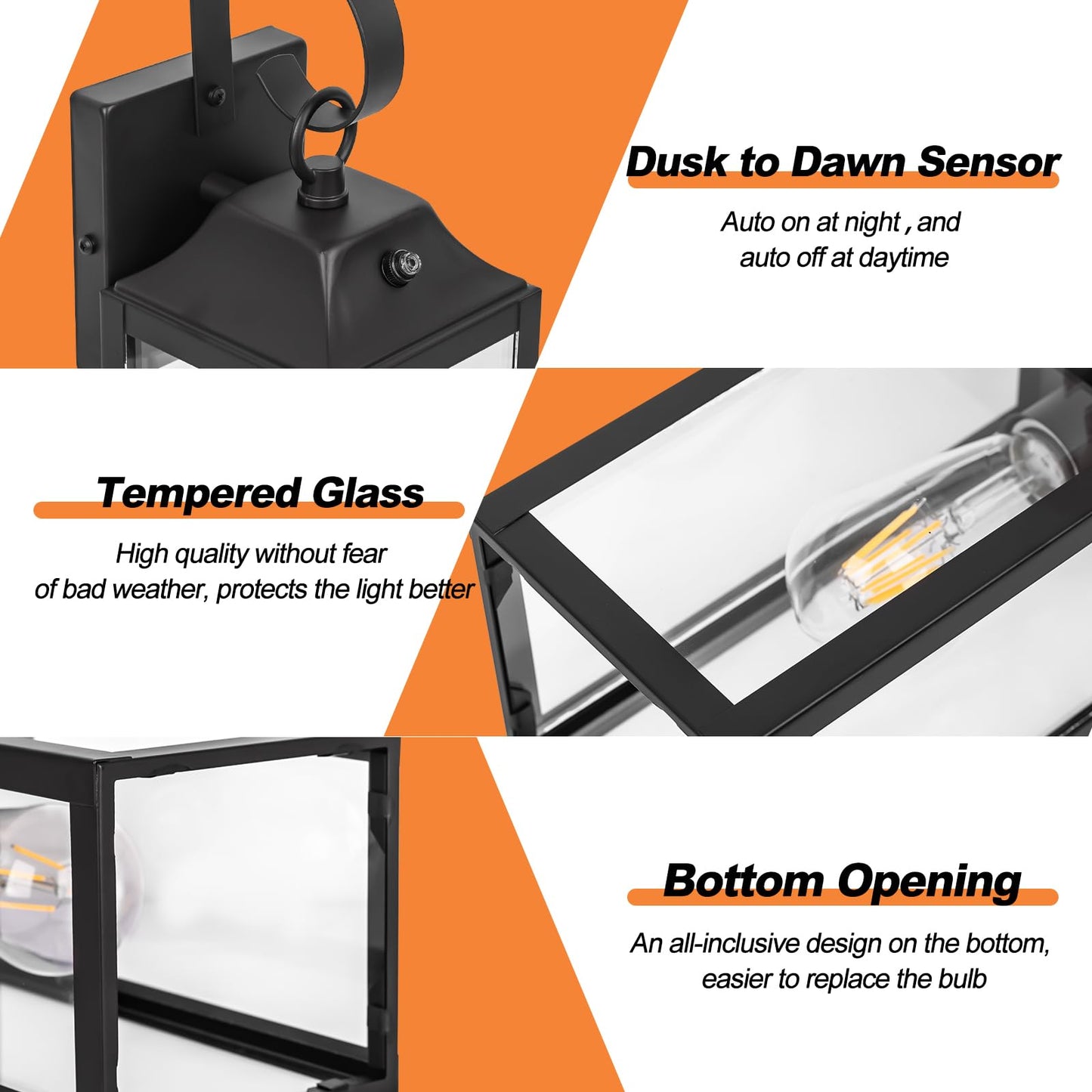 Yolsunes Dusk to Dawn Wall Lights 2 Pack, Black Outdoor Light Fixtures Wall Mount, 15 Inch Exterior Wall Sconces Waterproof, Large Outside Lights for House, Modern Wall Lanterns Clear Glass