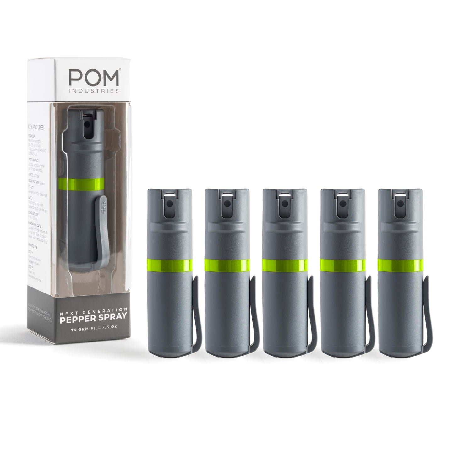 POM Pepper Spray Pocket Clip, Quick Flip Top Safety, Maximum Strength OC Formula with UV Marking Dye, Safe Compact and Tactical Design for Everyday Carry, 25 Bursts, 10 ft Range, 0.5 fl oz