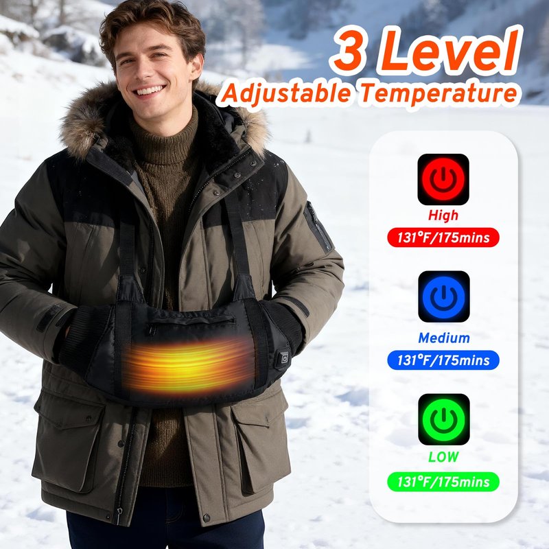 Heated Hand Warmers Pouch with 10000mAh Power Bank Included– 3 Levels Up to 14.5Hrs Double-Sided Heat, Adjustable Strap for Hunting & Camping, Waterproof Dual Pockets, Fleece Lined Survival Gear