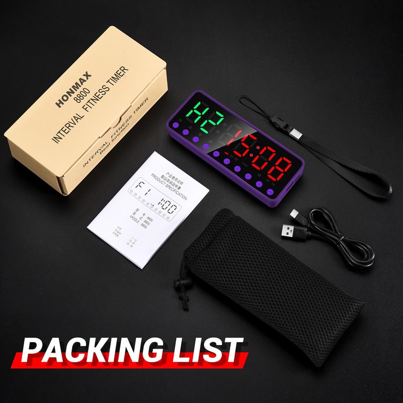 Digital Interval Timer with LED Display, Workout Timer/Purple Button