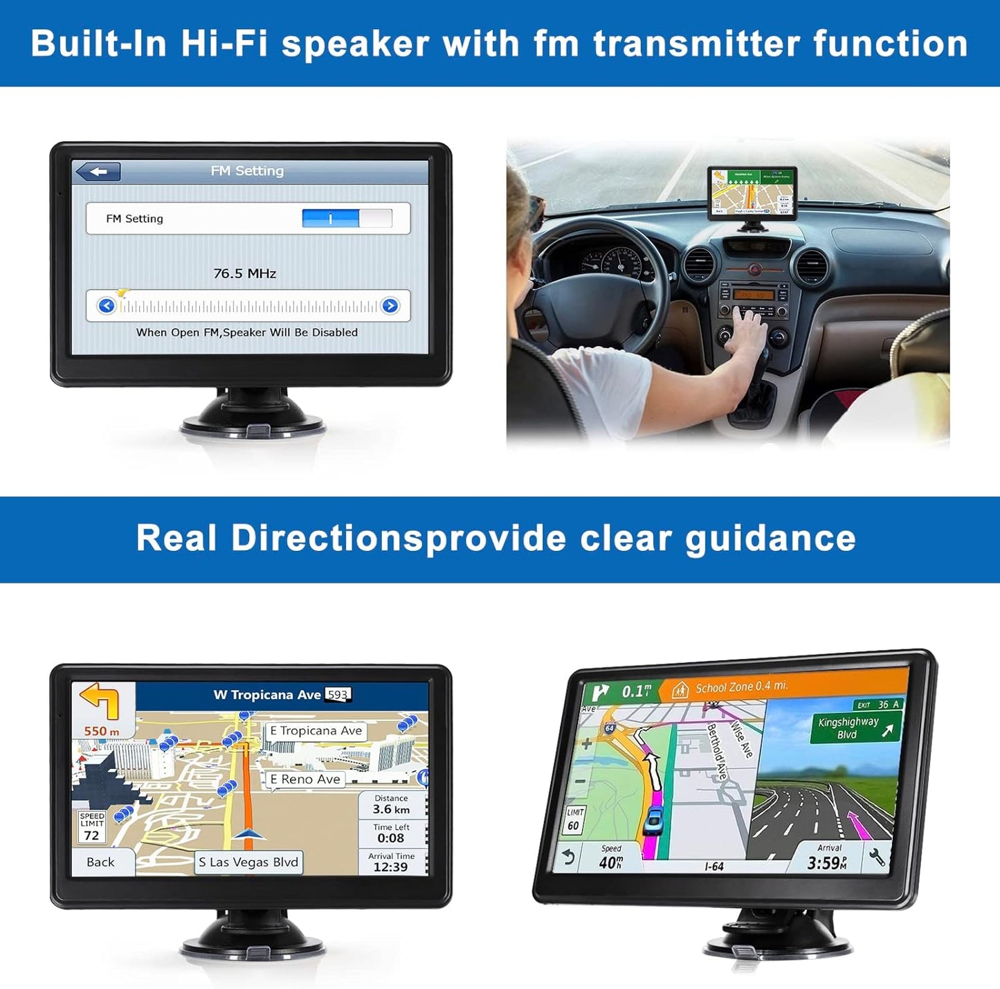 Skiennix GPS Navigation - 7-Inch Touch Screen Car GPS with Voice Guidance & Lifetime Maps
