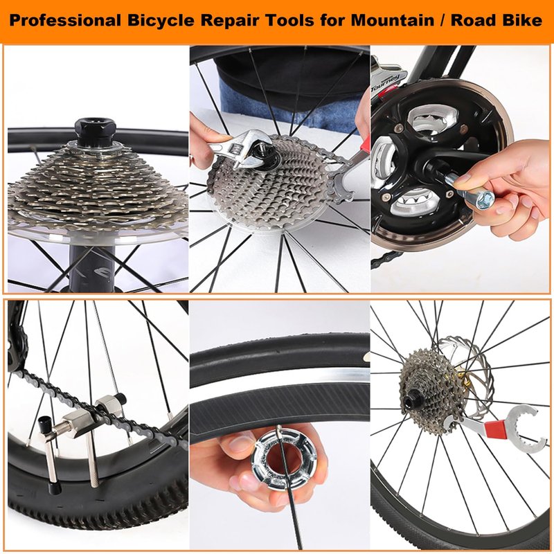 Bike Repair Tools Kit, 9Pcs Professional Bicycle Crank Tool, Bike Link Plier, Chain Breaker, 3-in-1 Cassette Remover Wrench, Crank Puller Extractor, Bottom Bracket Freewheel Remover, Hub Cone Wrench