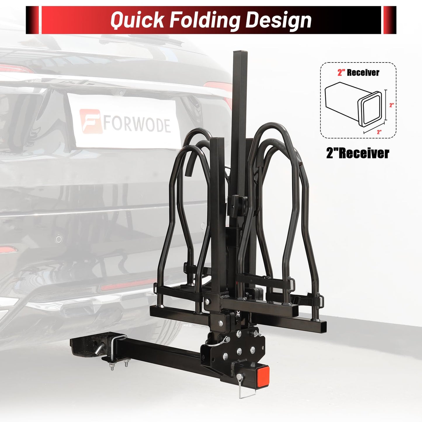 FORWODE 2" Hitch Mount Bike Rack Fits 2 X 80 lbs Bicycle, Platform Bike Rack for Car SUV Truck Standard, Foldable Wobble Free, Locking Hitch,Fat and Standard (A- Early Edition)