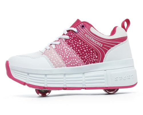 HOVERKICKES Kids Roller Skate Shoes with Wheels Roller Sneakers for Boys Girls Kids Deformation Wheeled Shoes ﻿ Pink