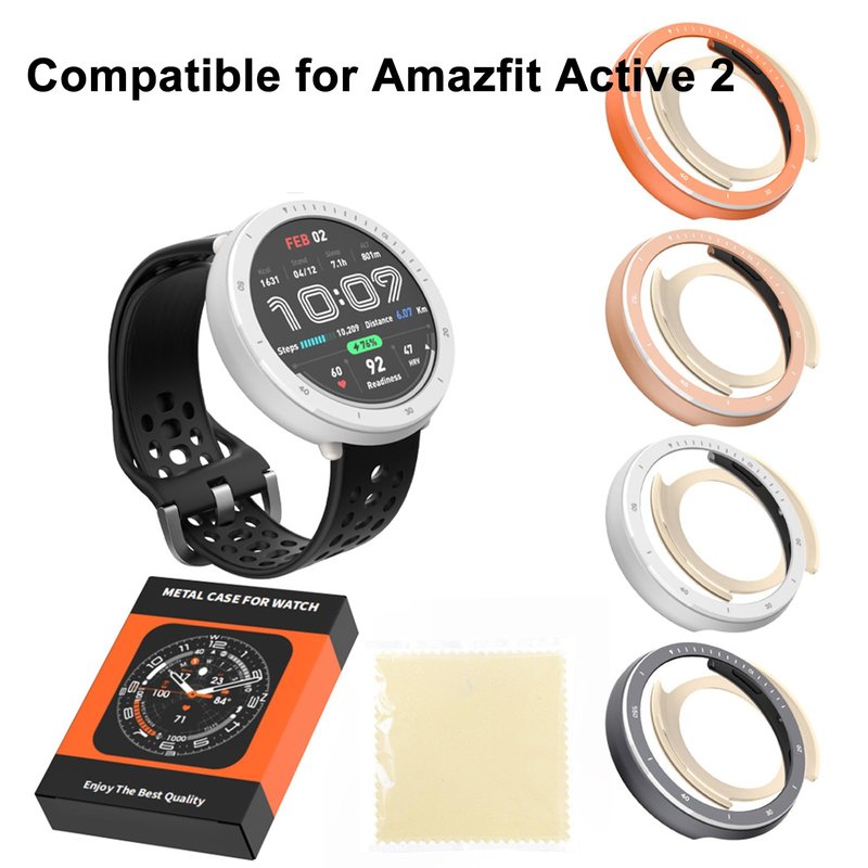 2 in 1 HXFRTYU Metal Case for Amazfit Active 2 Smartwatch 44mm, Stainless Steel Bezel & TPU Back Cover, Rugged Shockproof Protective Bumper for Amazfit Active 2 (Rose Gold)
