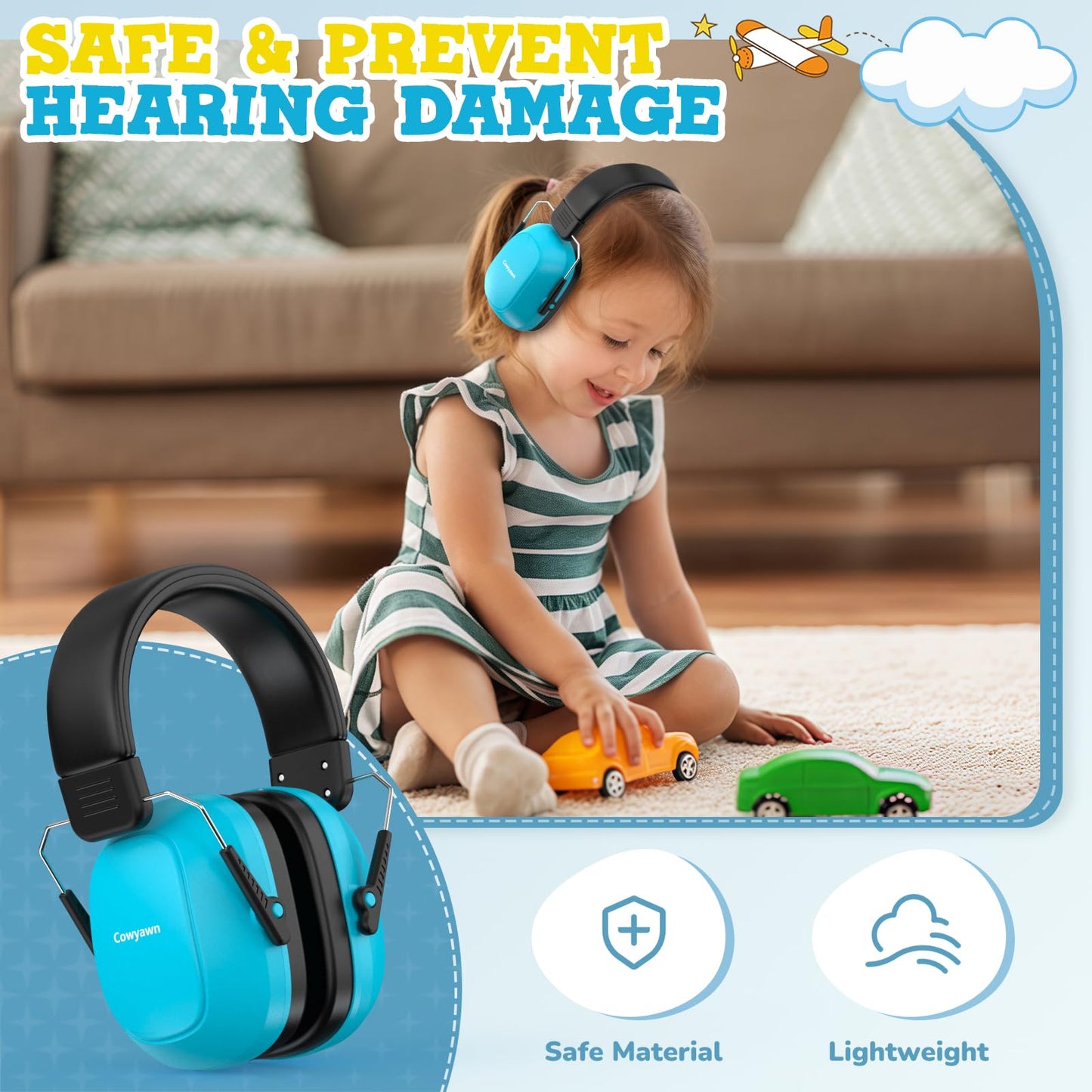 Cowyawn Noise Cancelling Headphones for Kids,SNR 29dB Kids Ear Protection Safety Noise Reduction Ear Muffs for Autism Sensory & Concentration Aid,Ear Hearing Protection for Fireworks/Event/Monster Jam