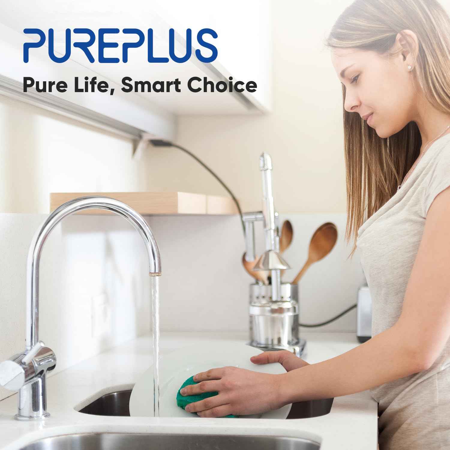 PUREPLUS Under Sink Water Filter System, 22000 Gallons, 99.99% Chlorine Reduction, NSF/ANSI 42 Certified,Removes Heavy Metals,Chlorine, Direct Connect Under Counter Water Filtration System