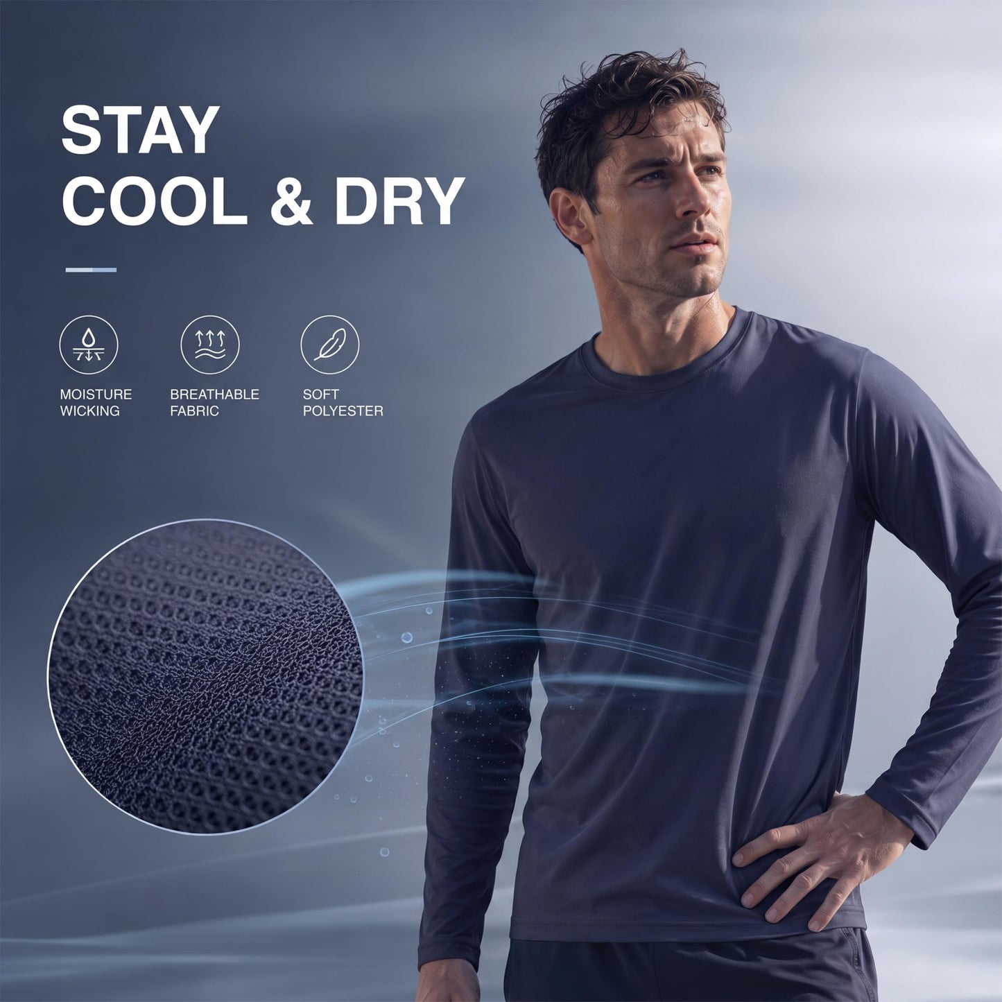 OYGSieg 6 Pack Long Shirts for Men Quick Dry Sun Protection Tee Shirts S