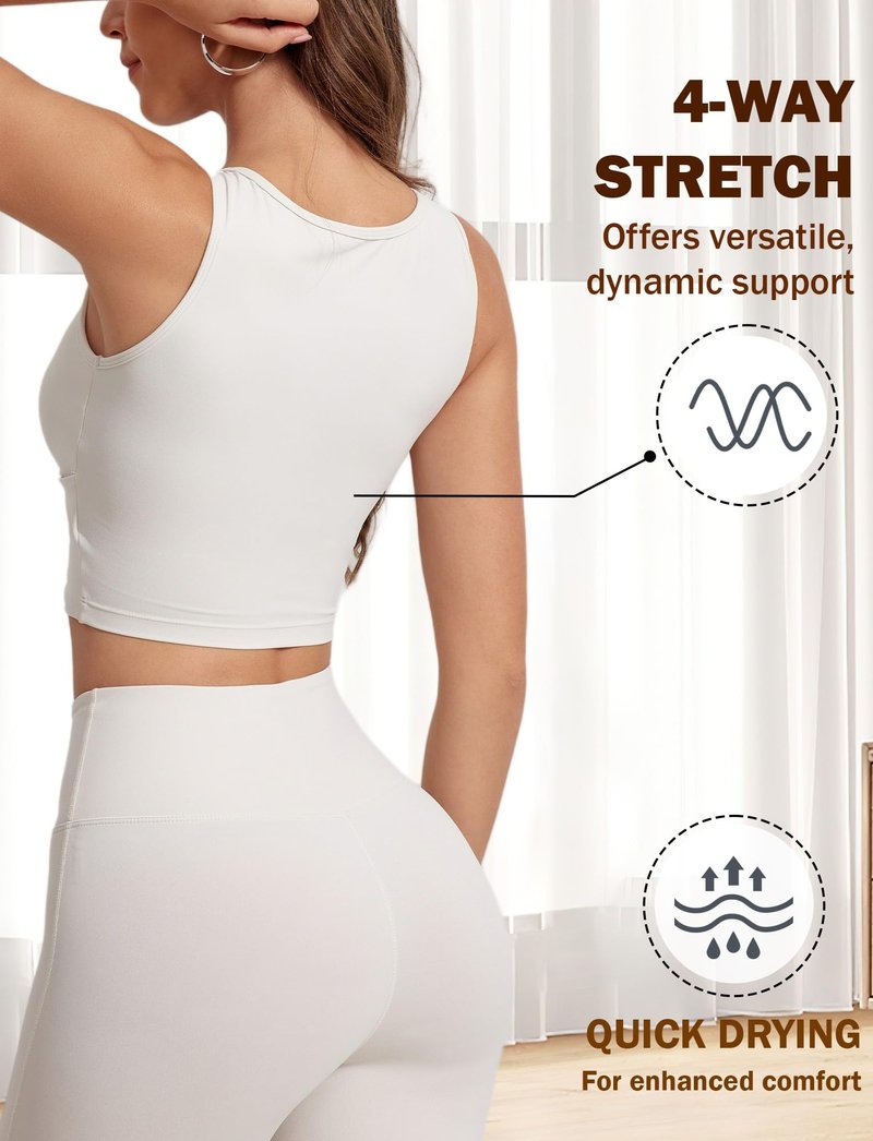 FEOYA Women’s Sleeveless Workout Crop Top Strappy Athletic Tank Top Yoga Gym Running Padded Sports Bra White XL
