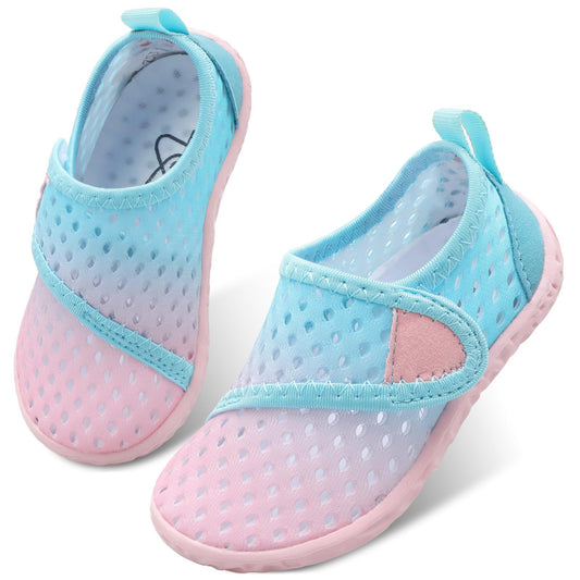 LeIsfIt Kids Water Shoes Toddler Girls Boys Swim Shoes Outdoor Quick-Dry Breathable Aqua Socks for Beach Pool Surf, Blue Pink, 12 Little Kid