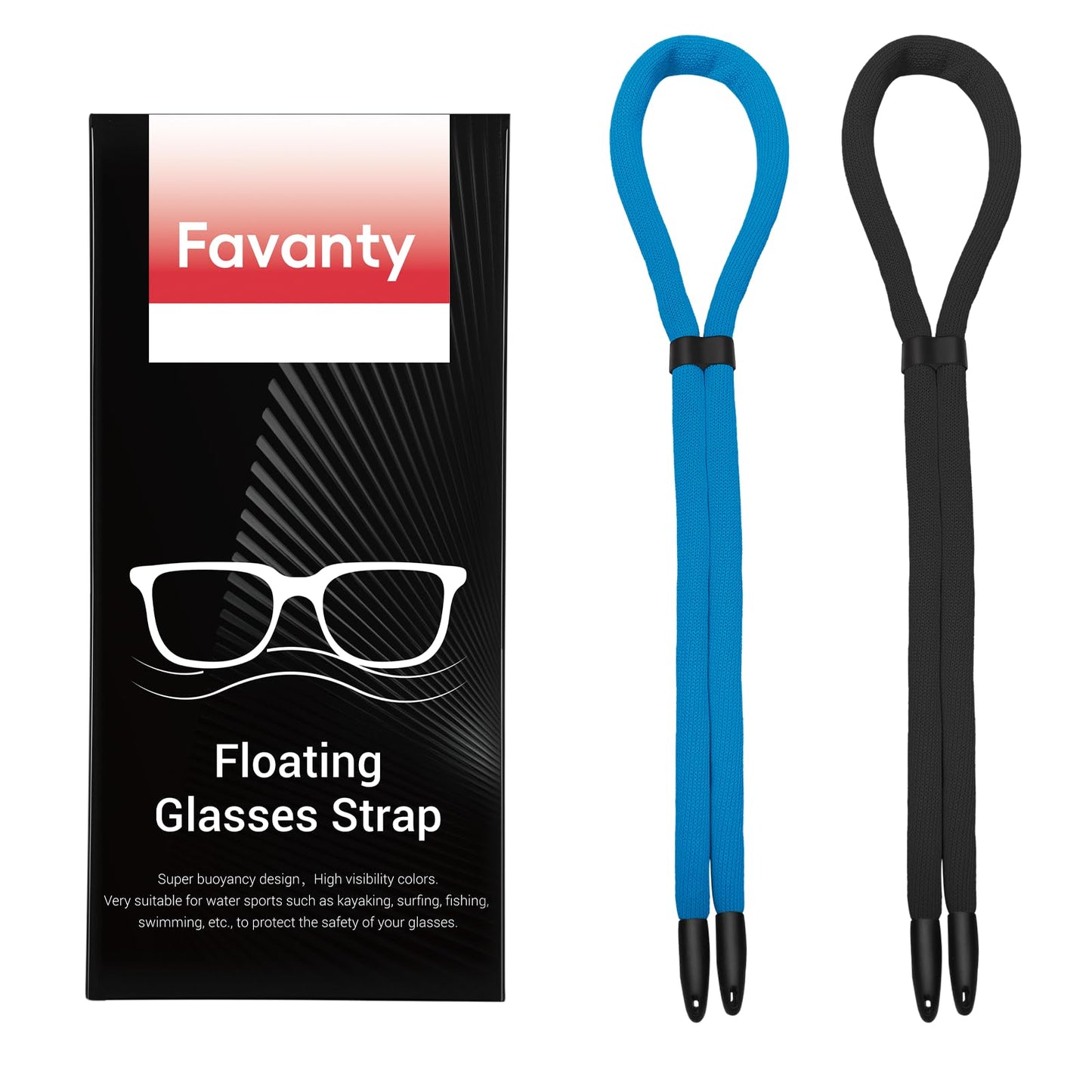 Favanty Sunglasses Floating Strap for Swimming Test hanging Anti-slip Glasses Strap for Men Women Kids,Surf Eye Glasses Holders Around Neck,Swim loupes strap Eyeglasses Lanyard 2PCS(BLK/BU)