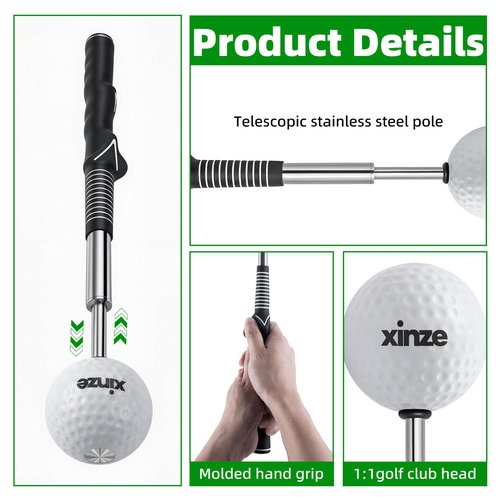 xinze Retractable Golf Swing Trainer and Club Grip Trainer 2-in-1 Bundle,Right Hand Golf Training Aid,Click Stick