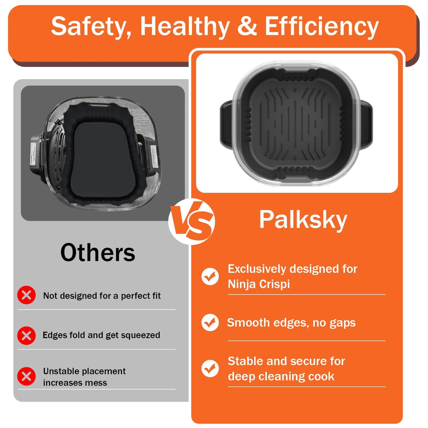 Palksky Silicone Air Fryer Liners for Ninja Crispi 4-In-1 Portable Glass Air Fryer Cooking System, 2Pcs Glass Airfryer Containers Accessories, Large for 4-Qt & Small for 6-Cups Container,Non-Stick