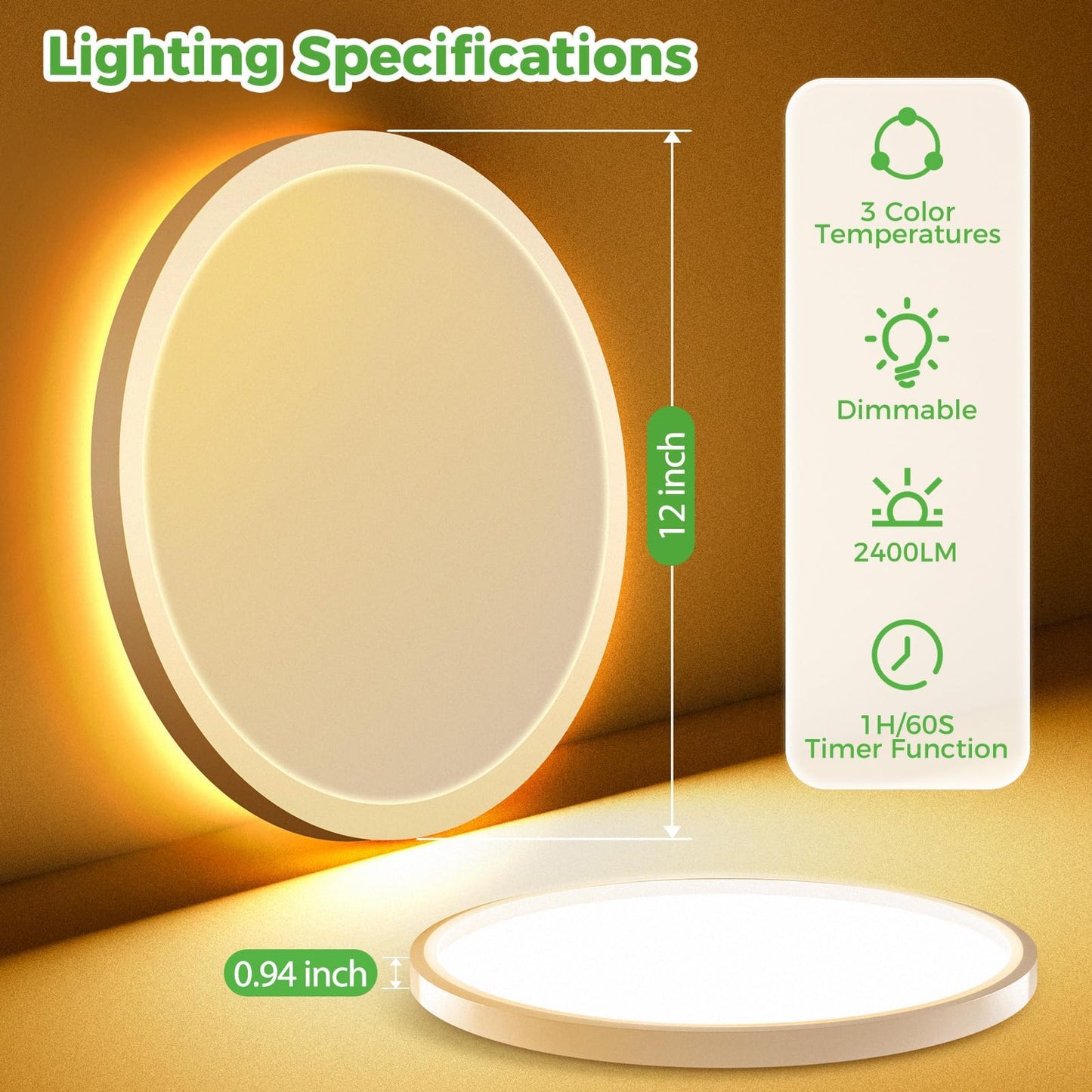 zemty 12 Inch LED Ceiling Light with Night Light 1800K, 3000K/4000K/6500K Dimmable Light Fixtures with Remote Control,24W 2400lm Flush Mount Ceiling Lamp for Bedroom LivingRoom Bathroom Kitchen-White