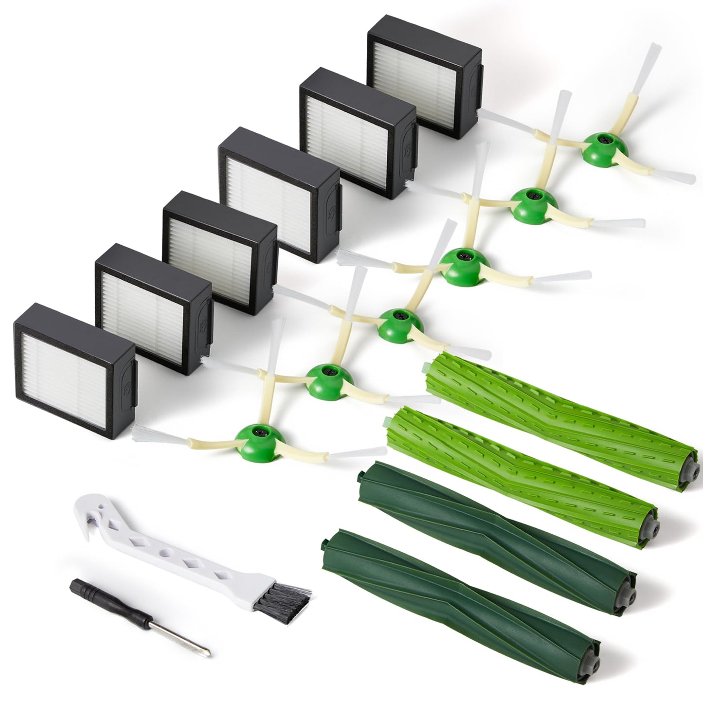 Replacement Parts & Accessories for i-Robot E, I & J Series, Combo i5, j5 Series Robot Vacuum, 2 Dual Multi-Surface Rubber Brushes & 6 HEPA Filter & 6 Edge-Sweeping Brushes