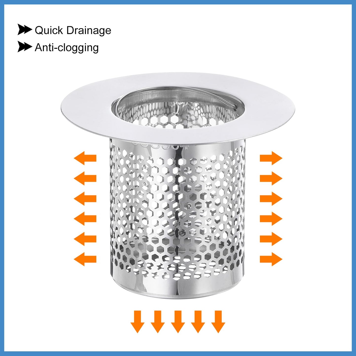 uxcell 2 Pack Shower Drain Strainer, 2" x 2.5" Stainless Steel Floor Drain Strainer Deep Sink Hair Catcher for Kitchen Bathroom Balcony Floor Drain, Fit Hole Size from 1.57" to 2.56"